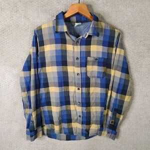 Rustic‎ Blue Shirt Mens Small Brown Blue Buffalo Plaid Flannel Button Up